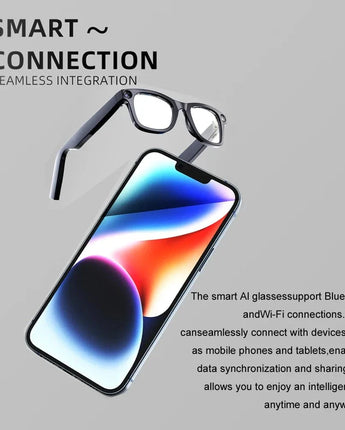 Innovation AI Smart Glass HD1080P Appareil photo Appel vocal Musique Caméra vidéo Bluetooth Caméra vidéo Micro DVR Surveillance Lunettes photo 200W